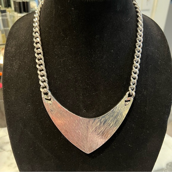 Vince Camuto Silver black leather statement necklace goth punk cyber - Picture 3 of 4